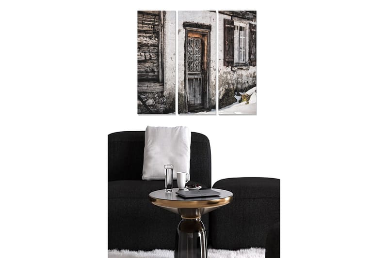 Trelerretsbilde 3-delt 50x70 cm - Slitt dør med rustikk sjarm, Grå / Brun / Hvit