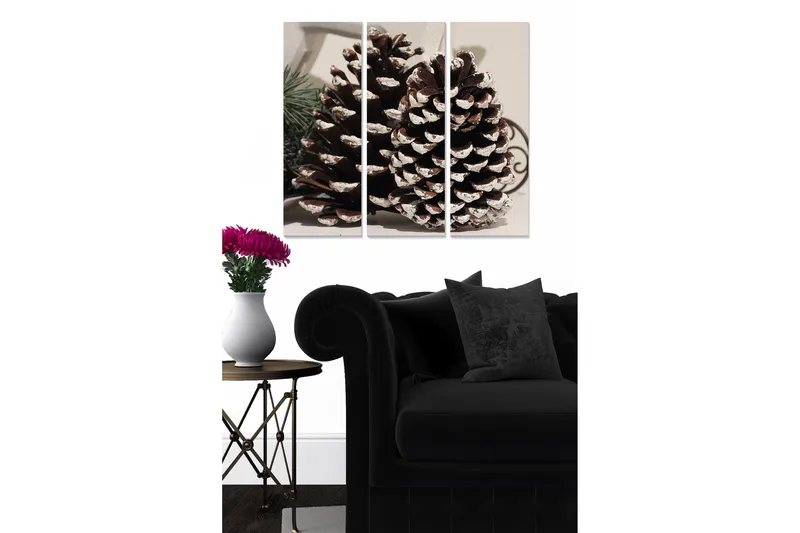 Trelerretsbilde 3-delt 50x70 cm - Store kongler med snødekte topper, Brun / Hvit / Grønn