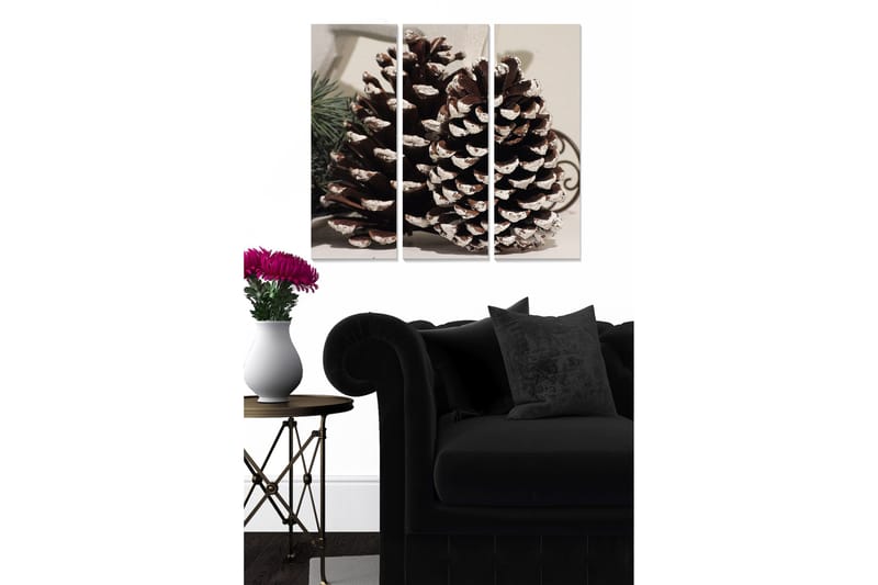 Trelerretsbilde 3-delt 50x70 cm - Store kongler med snødekte topper, Brun / Hvit / Grønn