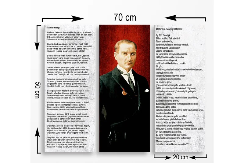 Trelerretsbilde 3-delt 50x70 cm - Portrett av en mann i dress med medalje på brystet - Rød / Svart / Hvit - Innredning - Bilder & kunst - Lerretsbilder