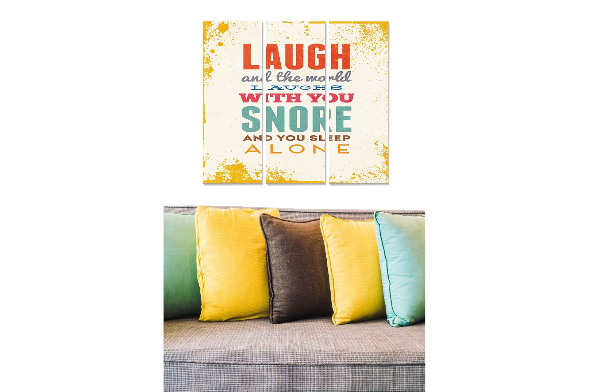 Gul R Trelerretsbilde i tre, 3-delt, 50x70 cm - Humoristisk typografi med ...