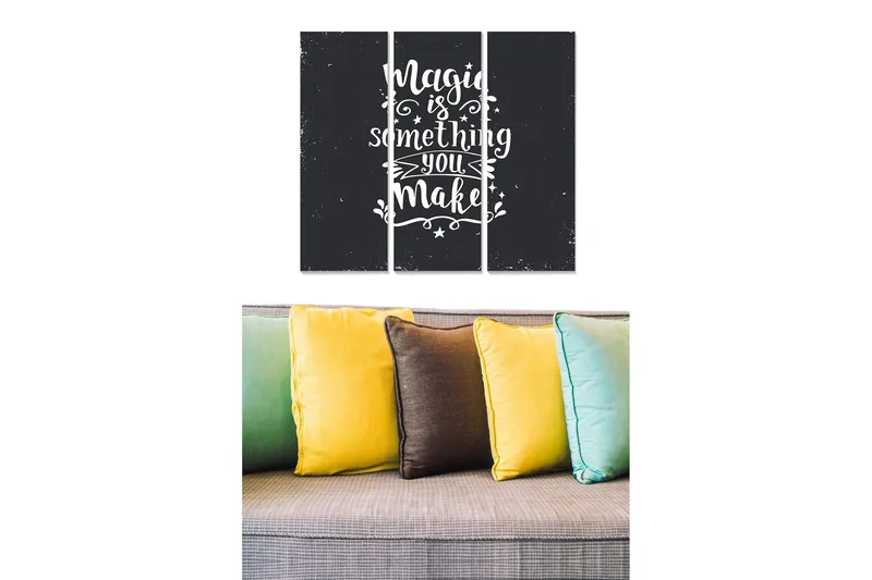 Trelerretsbilde i tre, 3-delt, 50x70 cm - Inspirerende sitater om magi og kreativitet, Svart / Hvit