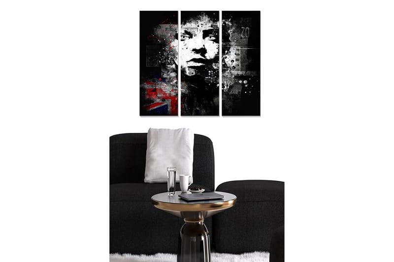 Trelerretsbilde i tre, 3-delt, 50x70 cm - Portrett av en ansiktsprofil med grafiske elementer og en urban følelse - Svart / Hvit / Rød - Innredning - Bilder & kunst - Lerretsbilder