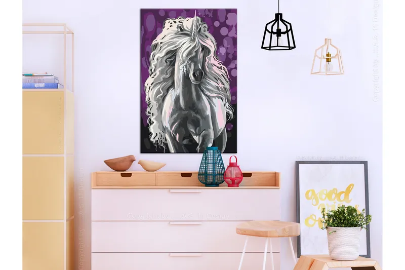 Gjør-det-selv Maleri Hvit Unicorn 40x60 cm - Artgeist sp. z o. o. - Innredning - Bilder & kunst - Male selv