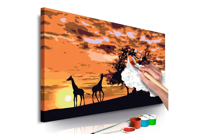 Gjør-det-selv Maleri Savannah Giraffes & Elephants 60x40, Artgeist sp. z o. o.