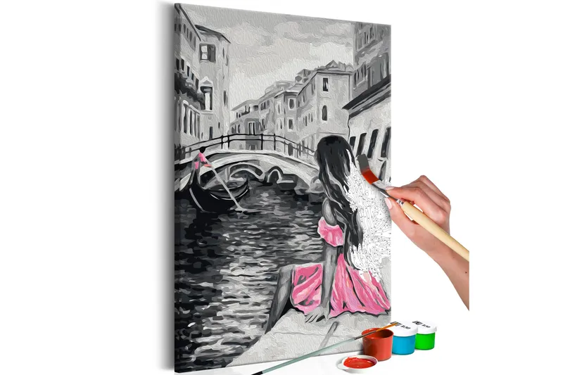 Gjør-det-selv Maleri Venice A Girl In A Pink Dress 40x60, Artgeist sp. z o. o.