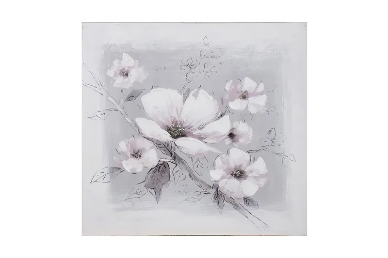 Oljemaleri 60x60cm Hvite blomster, undefined
