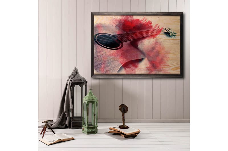 Red Splashed Guitar Illustrasjon Rød/Beige - 50x35 cm - Innredning - Bilder & kunst - Posters