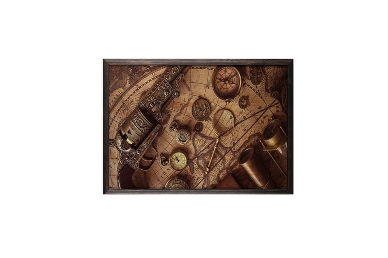 Historical Map, Compass & Watch Foto Beige/Brun - 70x50 cm - Innredning - Bilder & kunst - Posters
