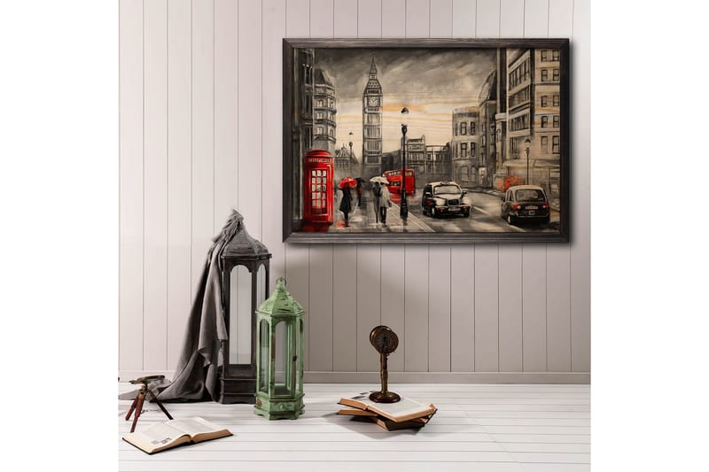 Vintage London Illustrasjon Grå/Svart/Rød/Beige - 50x35 cm - Innredning - Bilder & kunst - Posters