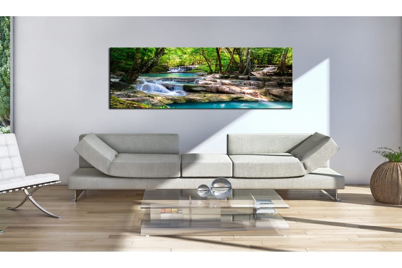 Tavla Nature: Forest Waterfall 120x40 - Innredning - Bilder & kunst - Lerretsbilder