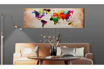 Tavla World Map: Colourful Ramble 120x40 - Innredning - Bilder & kunst - Lerretsbilder