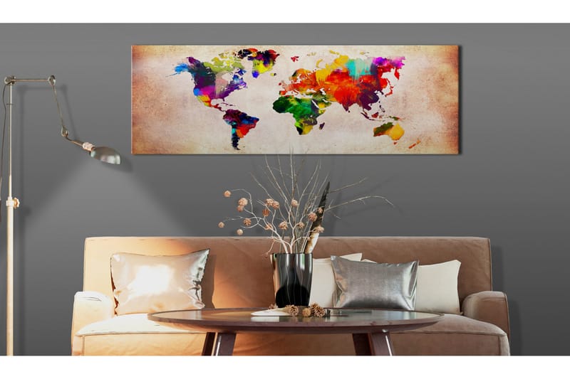 Tavla World Map: Colourful Ramble 120x40 - Innredning - Bilder & kunst - Lerretsbilder