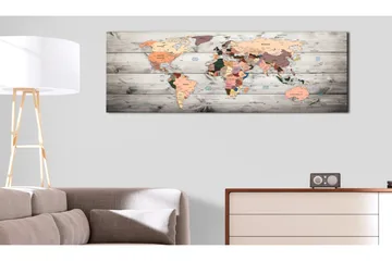 Tavla World Maps Wooden Travels VALUE_MISSING_3 135x45 - Innredning - Bilder & kunst - Lerretsbilder