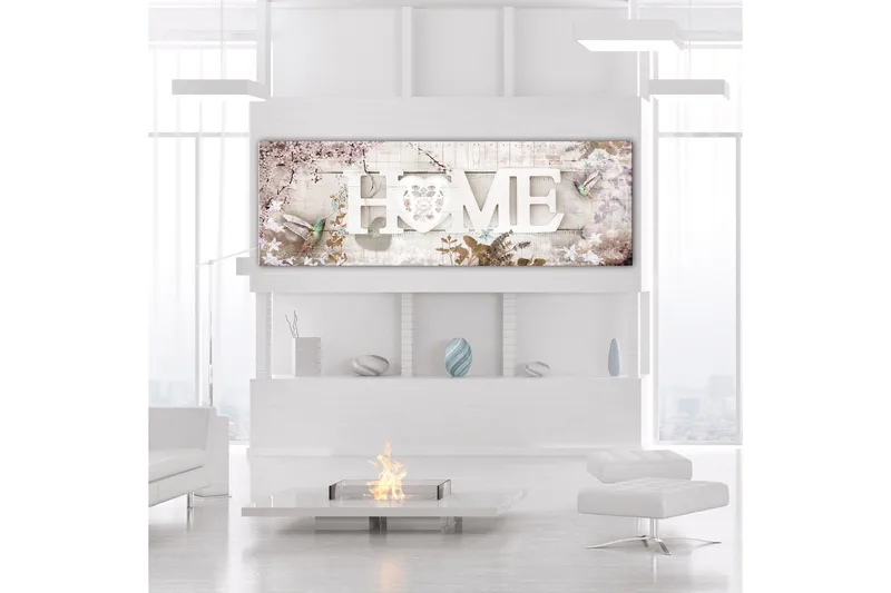 Tavle Home And Hummingbirds (1 Part) Beige Narrow 120X40 - Artgeist sp. z o. o. - Innredning - Bilder & kunst - Lerretsbilder