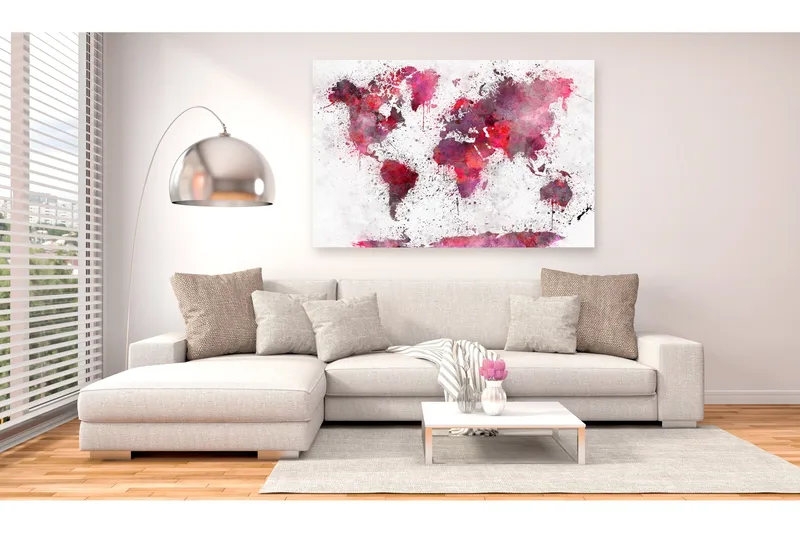 Tavle World Map: Red Watercolors (1 Part) Wide 120X80, Artgeist sp. z o. o.