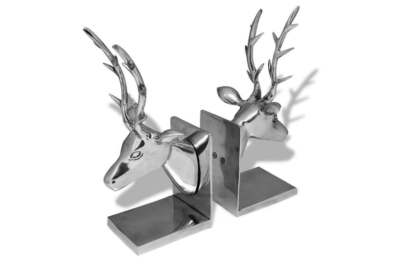 Bokstøtter hjort 2 stk aluminium sølv - Dekorasjon