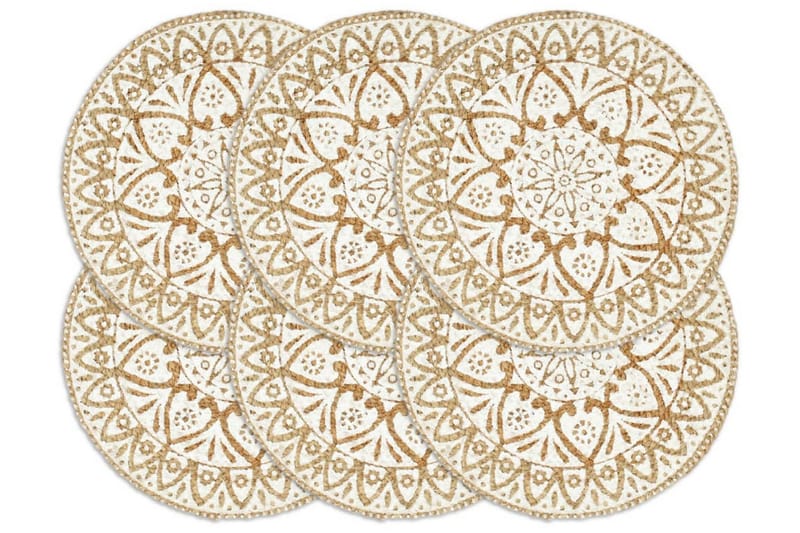 Bordmatter 6 stk hvit 38 cm rund jute - Innredning - Borddekorasjon & bordpynt - Bordbrikke