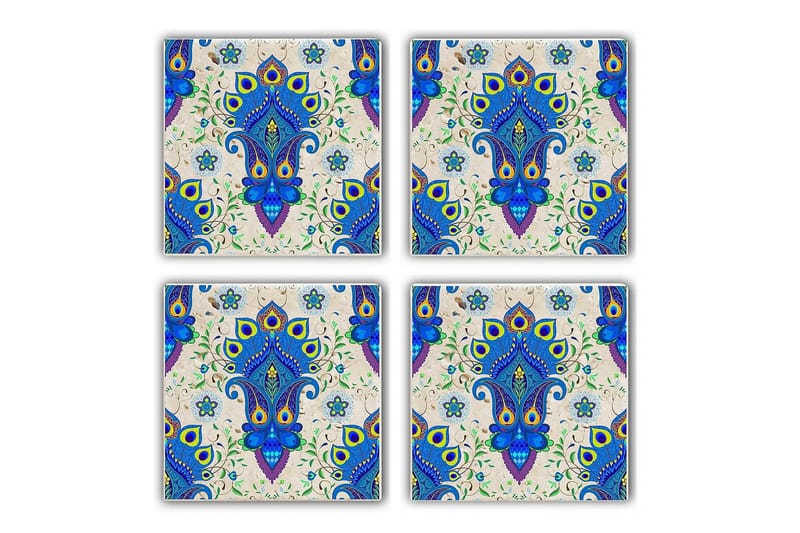 Glassunderlag 4-pk - Blå/Flerfarget - Innredning - Borddekorasjon & bordpynt - Glassbrikker