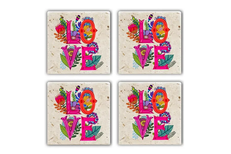 Glassunderlag 4-pk, Flerfarget