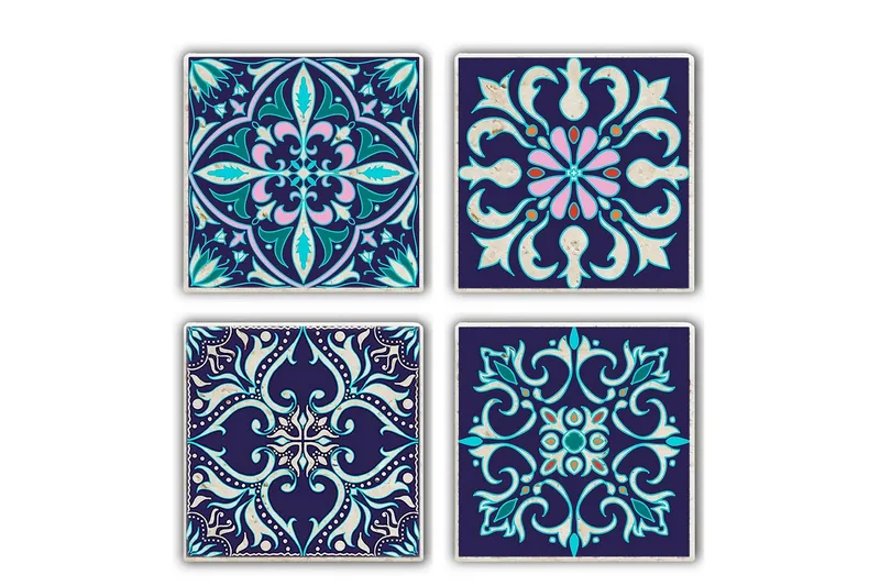 Mørkeblå/Flerfarget Glassunderlag 4-pk