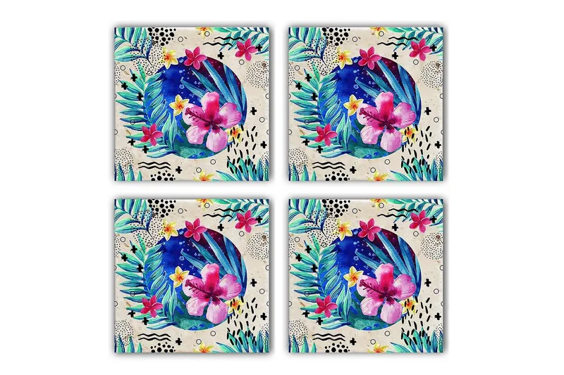 Glassunderlag 4-pk, Flerfarget