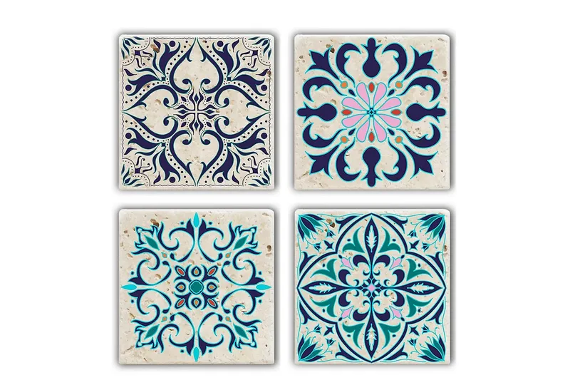 Glassunderlag 4-pk, Blå/Flerfarget