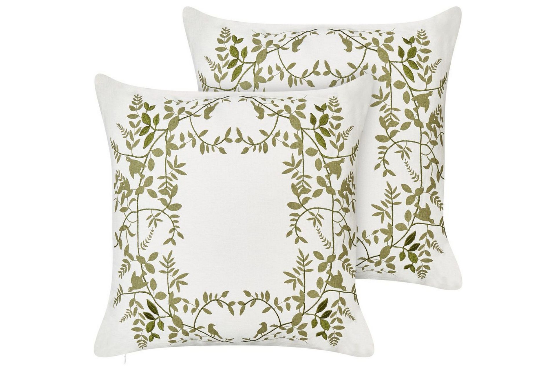 Sett med 2 pynteputer Hvit Grønn Bomull 45 x 45 cm Blomstermotiv Klassisk design Håndlaget Dekorasjon Tilbehør Tekstiler