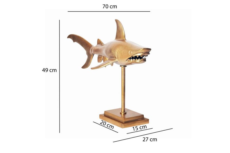 Dekorativ figur Wohnling Deco hai 70 cm aluminium, maritim stil Gull - Gull - Innredning - Dekorasjon