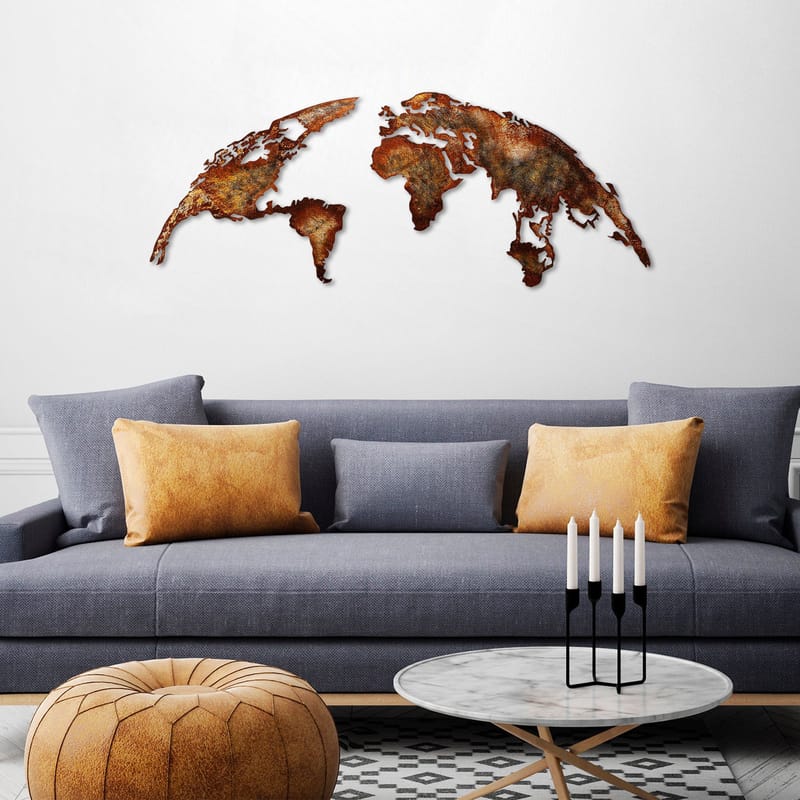 Dekorativt metallveggtilbehør Wallxpert Verdenskart (150 x 59 cm) Lysebrun - Innredning - Bilder & kunst