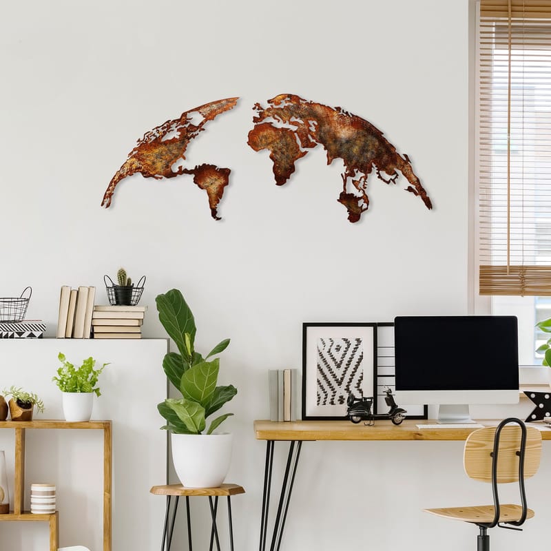 Dekorativt metallveggtilbehør Wallxpert Verdenskart (150 x 59 cm) Lysebrun - Innredning - Bilder & kunst