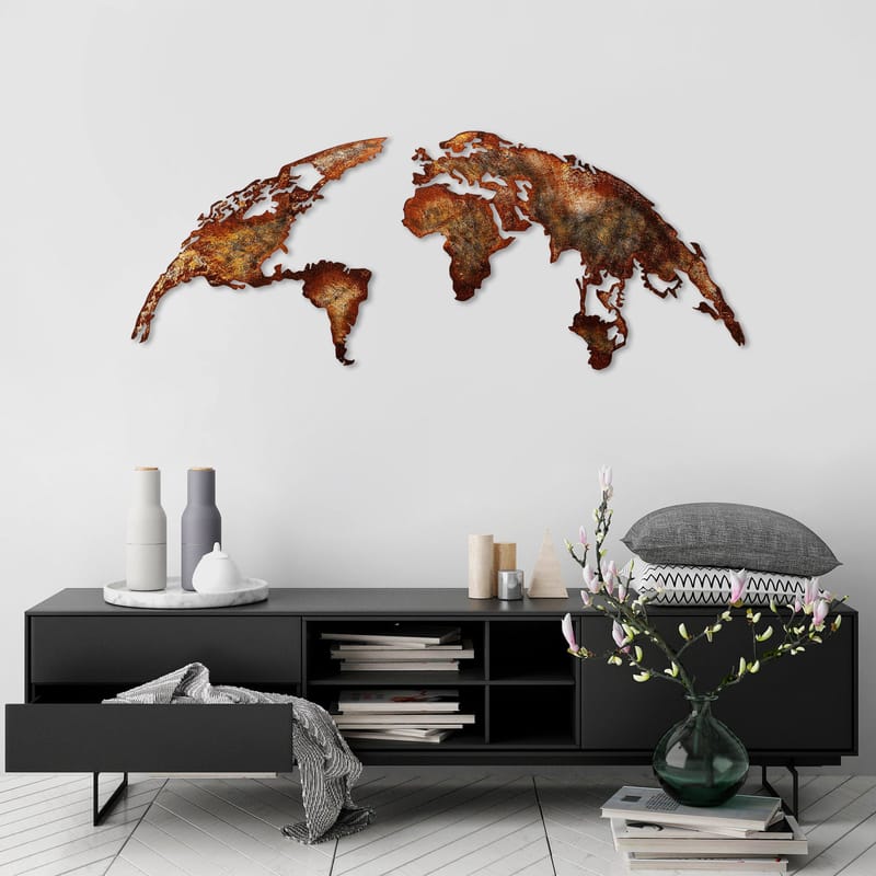 Dekorativt metallveggtilbehør Wallxpert Verdenskart (150 x 59 cm) Lysebrun - Innredning - Bilder & kunst