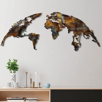 Dekorativt metallveggtilbehør Wallxpert Verdenskart (150 x 59 cm) Mørkebrun - Flerfarget - Innredning - Bilder & kunst