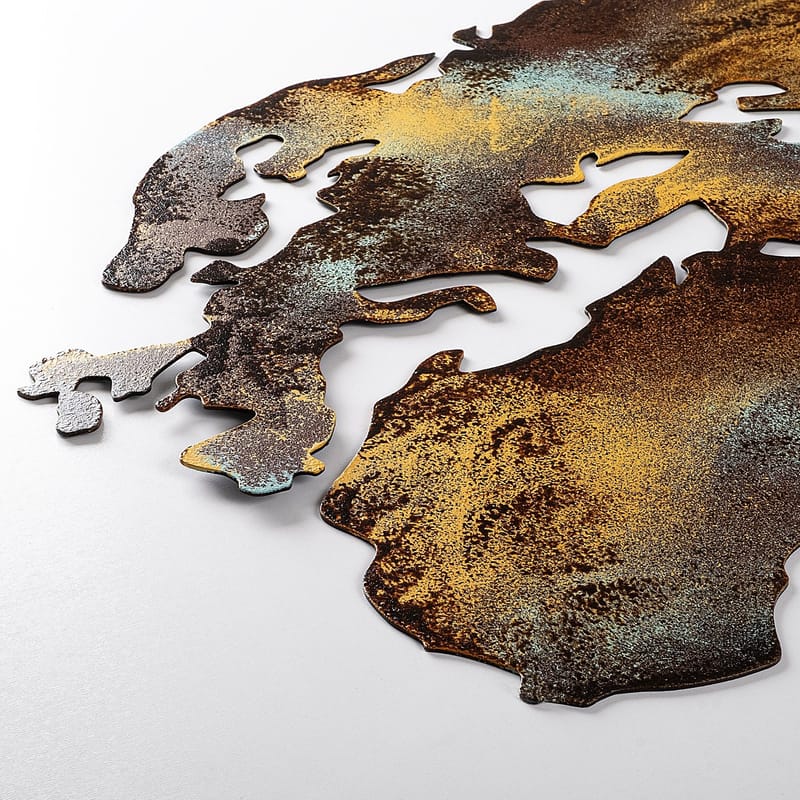 Dekorativt metallveggtilbehør Wallxpert Verdenskart (150 x 59 cm) Mørkebrun - Innredning - Bilder & kunst