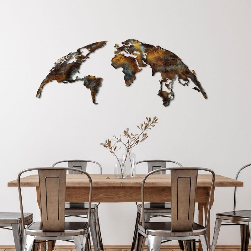 Dekorativt metallveggtilbehør Wallxpert Verdenskart (150 x 59 cm) Mørkebrun - Innredning - Bilder & kunst