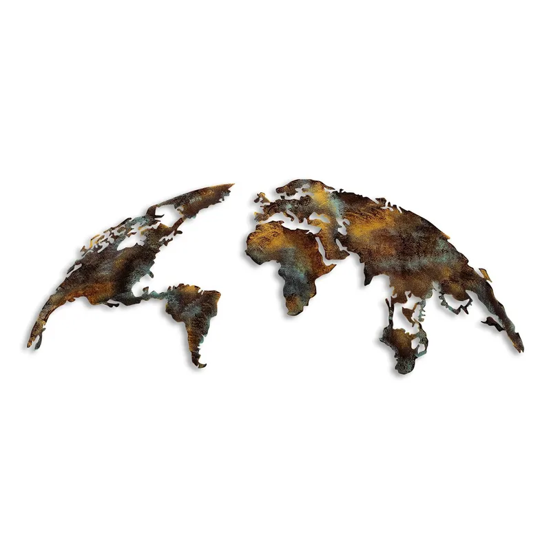 Dekorativt metallveggtilbehør Wallxpert Verdenskart (150 x 59 cm) Mørkebrun, undefined