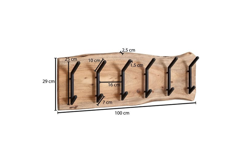 Garderobe Wohnling Vegghengt klesstativ 6 metallkroker knudrete heltre - Innredning - Håndtak & beslag - Møbelhengsler