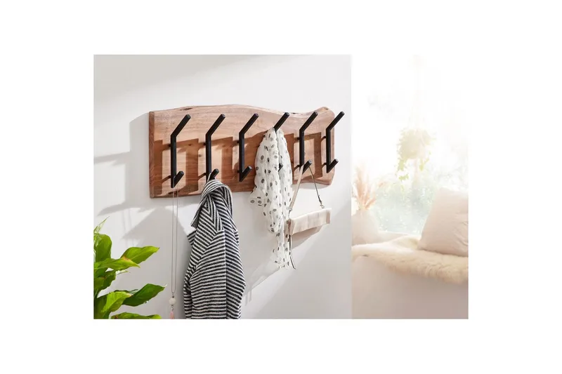 Garderobe Wohnling Vegghengt klesstativ 6 metallkroker knudrete heltre - Oppbevaring - Klesoppbevaring - Stumtjener