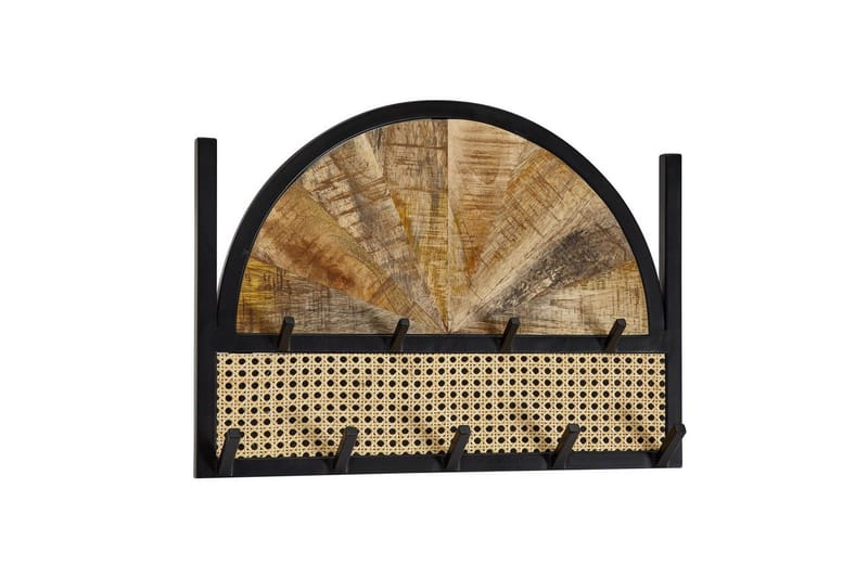 Garderobe Wohnling Vegghengt knaggrekke laget av massivt mangotre, to-rads metallkrokrekke, pulverlakkert, undefined