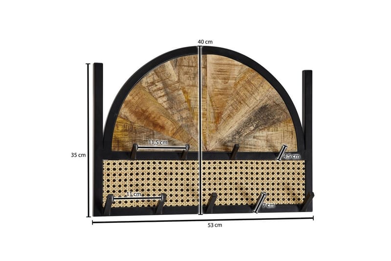 Garderobe Wohnling Vegghengt knaggrekke laget av massivt mangotre, to-rads metallkrokrekke, pulverlakkert - Oppbevaring - Klesoppbevaring - Stumtjener