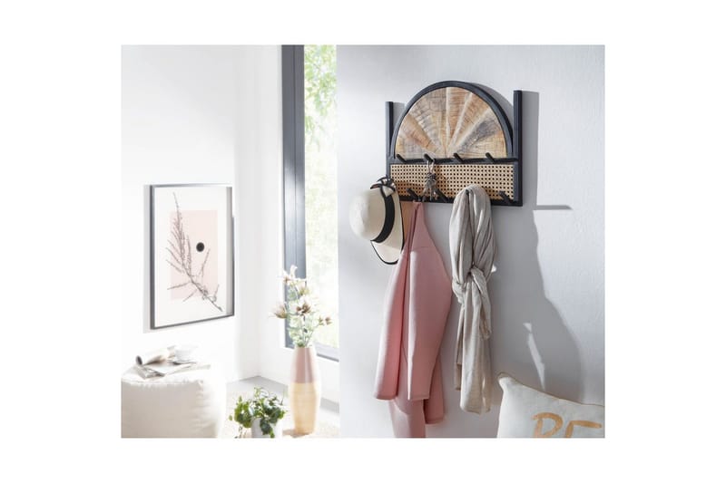 Garderobe Wohnling Vegghengt knaggrekke laget av massivt mangotre, to-rads metallkrokrekke, pulverlakkert - Oppbevaring - Klesoppbevaring - Stumtjener