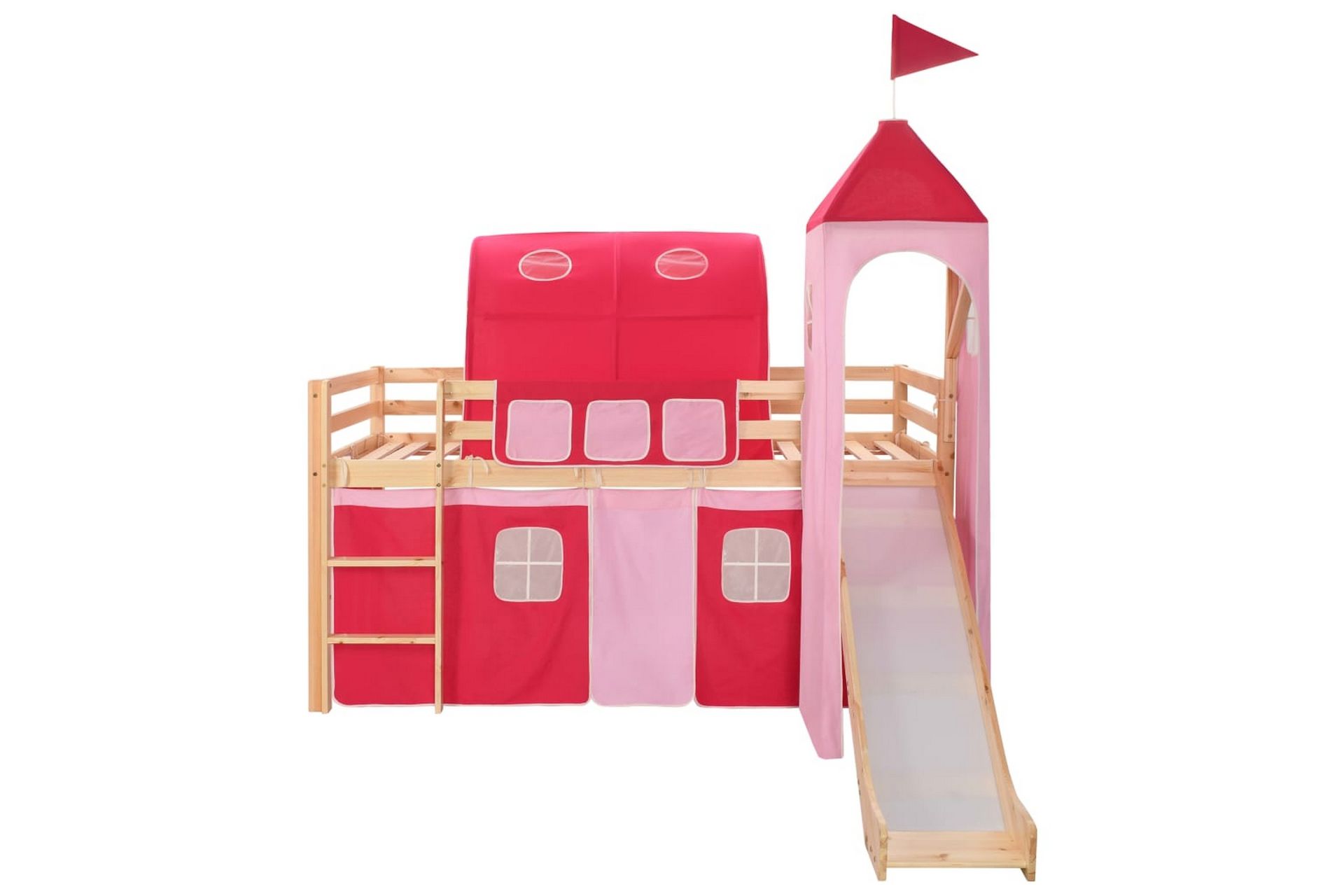 Barneseng med sklie og stige furu 97x208 cm - Rosa - Innredning - Innredning barnerom - Lekehage