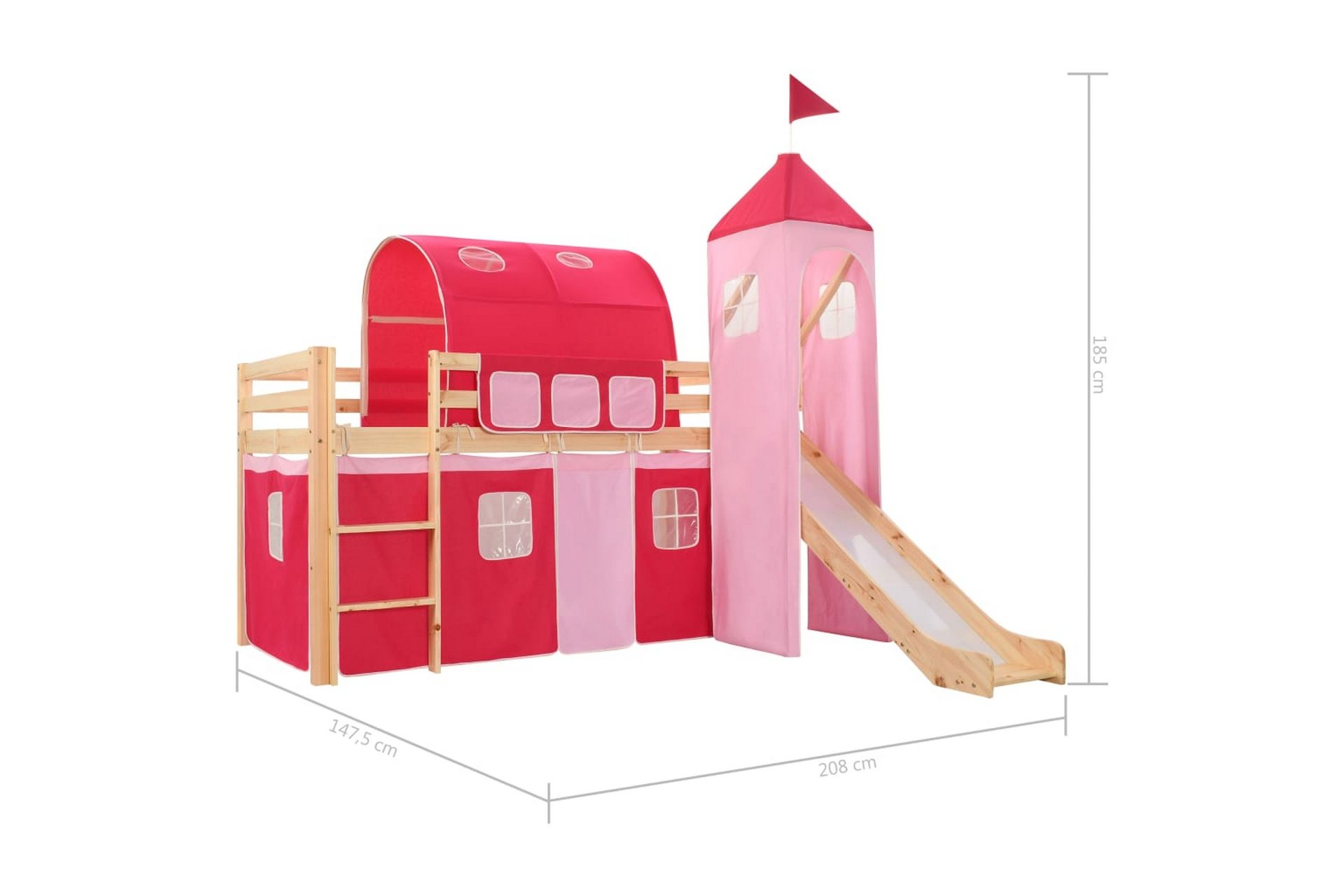 Barneseng med sklie og stige furu 97x208 cm - Rosa - Innredning - Innredning barnerom - Lekehage