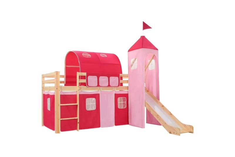 Barneseng med sklie og stige furu 97x208 cm - Rosa - Innredning - Innredning barnerom - Lekehage
