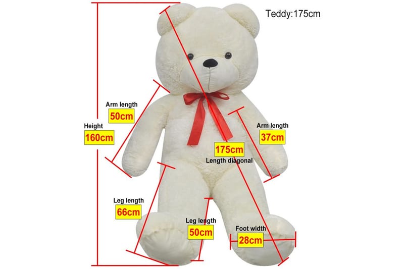 Myk plysjbamse XXL hvit 175 cm - Innredning - Innredning barnerom - Leketøy & leker