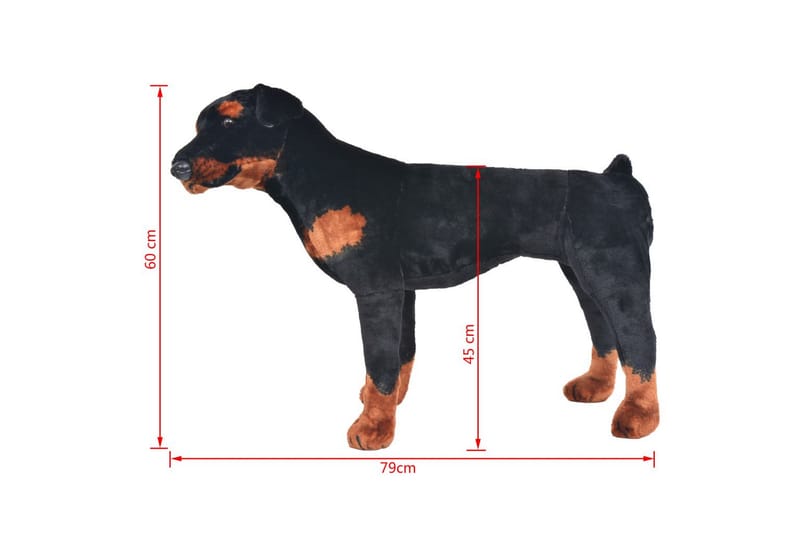 Stående lekehund rottweiler plysj svart og brun XXL - Svart - Innredning - Innredning barnerom - Leketøy & leker