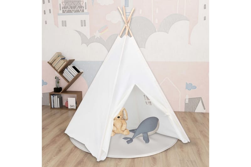 Tipi-telt for barn med pose ferskenhud hvit 120x120x150 cm - Hvit - Innredning - Innredning barnerom - Leketelt & tipitelt barnerom