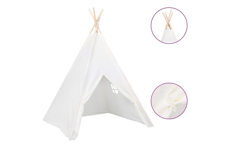 Tipi-telt for barn med pose ferskenhud hvit 120x120x150 cm - Hvit - Innredning - Innredning barnerom - Leketelt & tipitelt barnerom