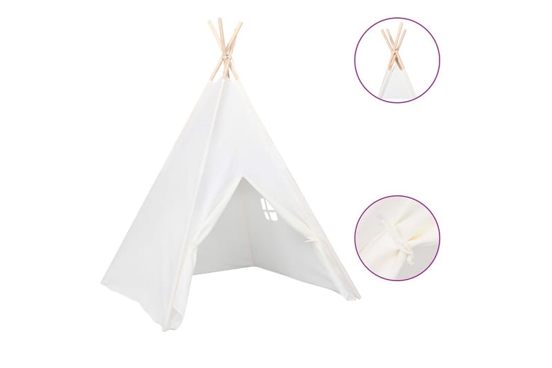 Tipi-telt for barn med pose ferskenhud hvit 120x120x150 cm - Hvit - Leketelt & tipitelt barnerom