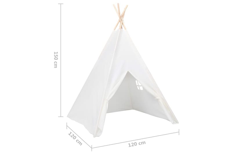 Tipi-telt for barn med pose ferskenhud hvit 120x120x150 cm - Hvit - Innredning - Innredning barnerom - Leketelt & tipitelt barnerom